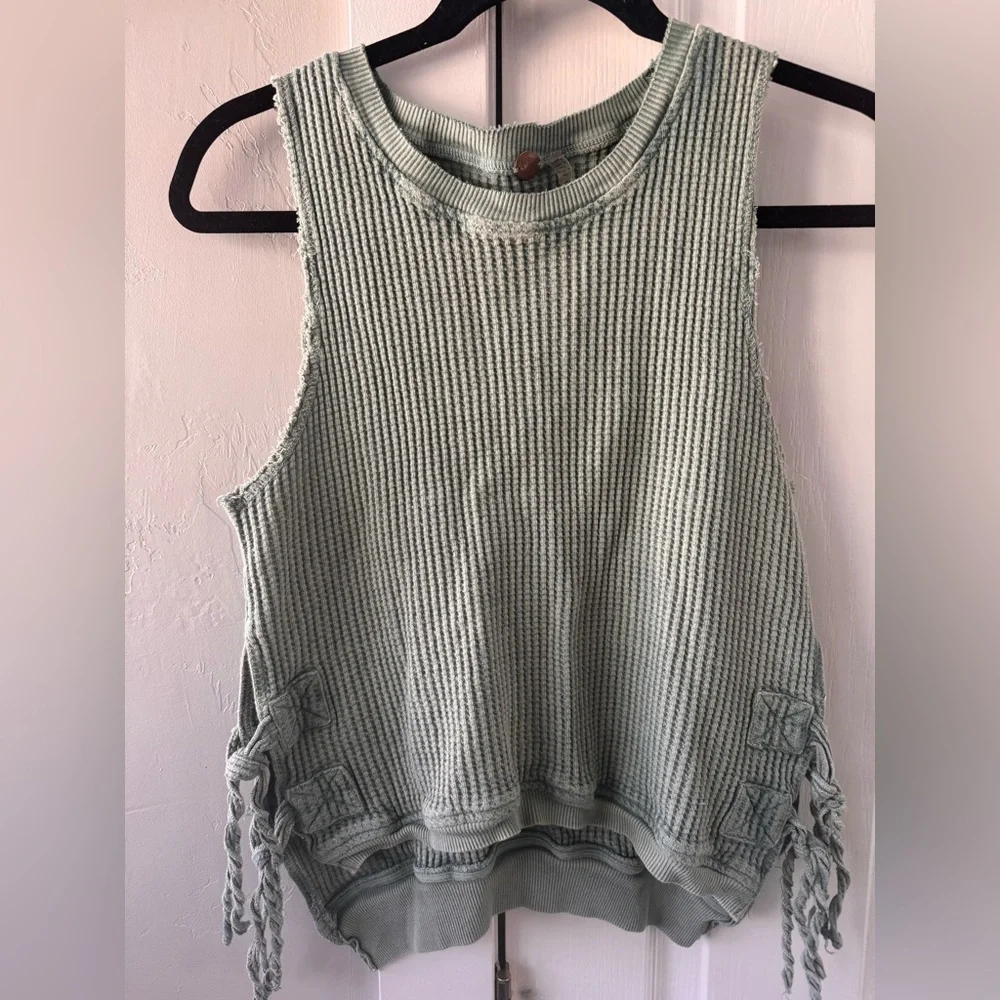 Free People Olive Knit Tank with Tie Accents - Picture 6 of 8